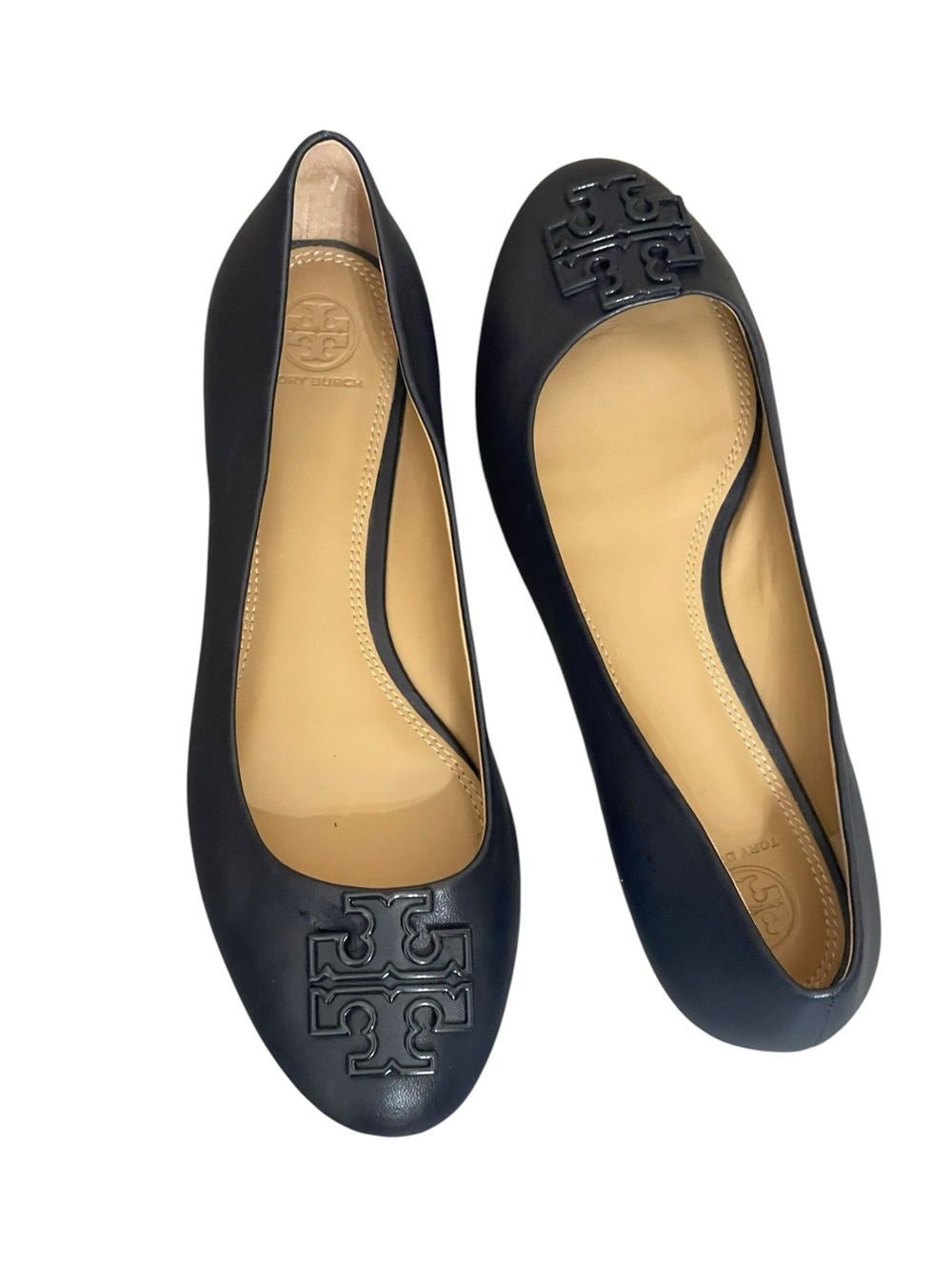 TORY BURCH ROYAL POWDER FLAT BLACK LEATH
SZ"9.5 M BARGAIN
